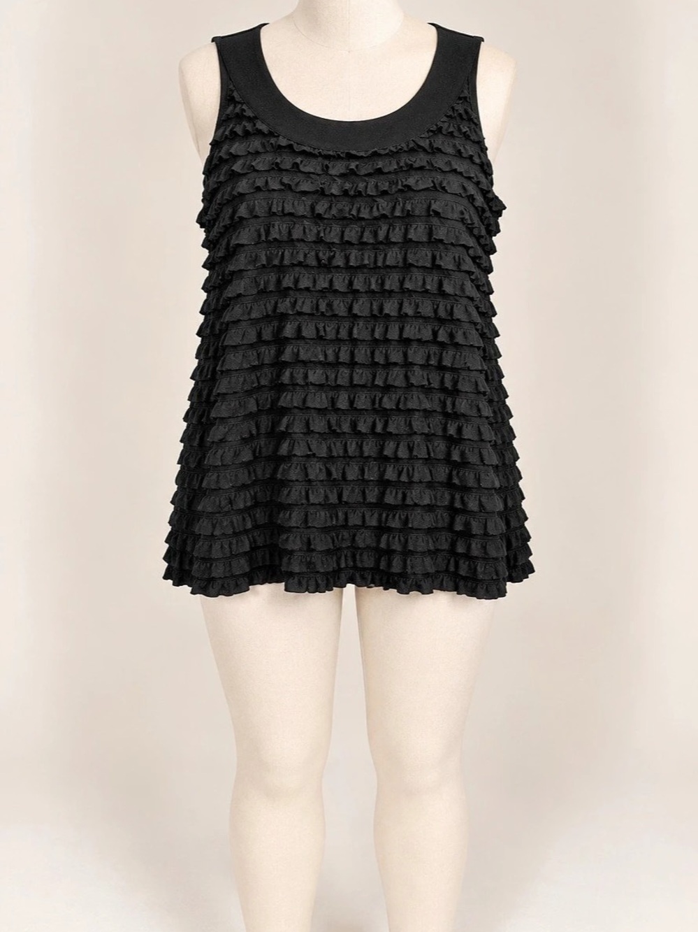 Style & Co Black Tiered Ruffle Sleeveless Tunic Tank Top XL